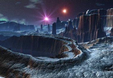 3D Yapılandırılmış Fantezi Uzaylı Manzarası - 3D Görüntü