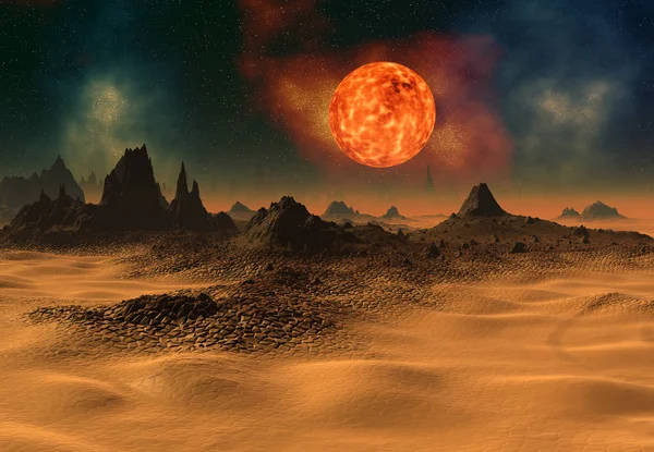 Рендеринг Инопланетной Планеты Рядом Солнцем Версия — стоковое фото