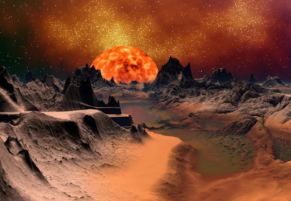 Rendered Fantasy Alien Planet Vicino Sole Illustrazione — Foto Stock