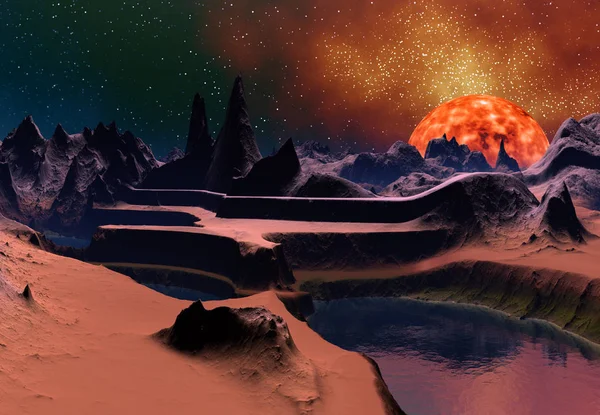 Rendered Fantasy Alien Planet Vicino Sole Illustrazione — Foto Stock