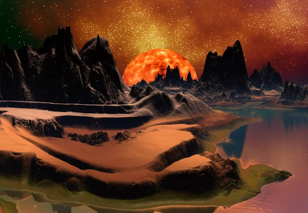 Rendered Fantasy Alien Planet Buurt Van Een Zon Illustratie — Stockfoto