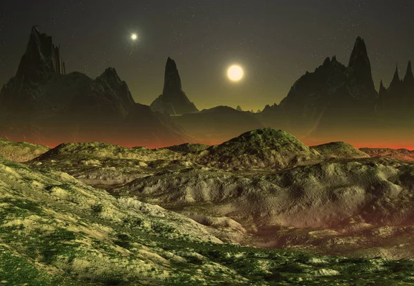 Renderizado Fantasia Alien Paisagem Ilustração — Fotografia de Stock