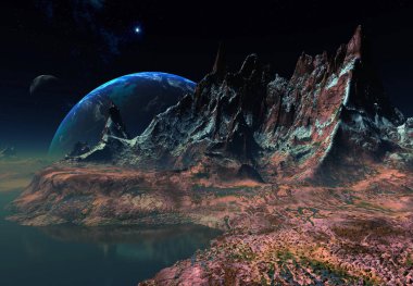 3D Yapılandırılmış Fantezi Uzaylı Manzarası - 3D Görüntü