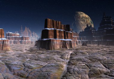 3D Yapılandırılmış Fantezi Uzaylı Manzarası - 3D Görüntü
