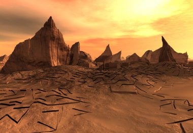 3D Yapılandırılmış Fantezi Uzaylı Manzarası - 3D Görüntü