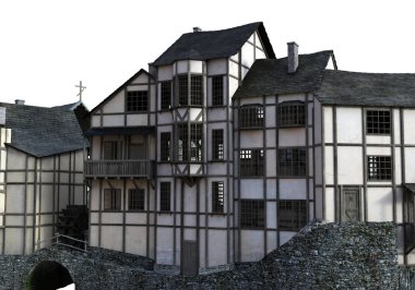 Beyaz Arkaplanda 3D Hazırlanmış Ortaçağ Köyü - 3D Görüntü