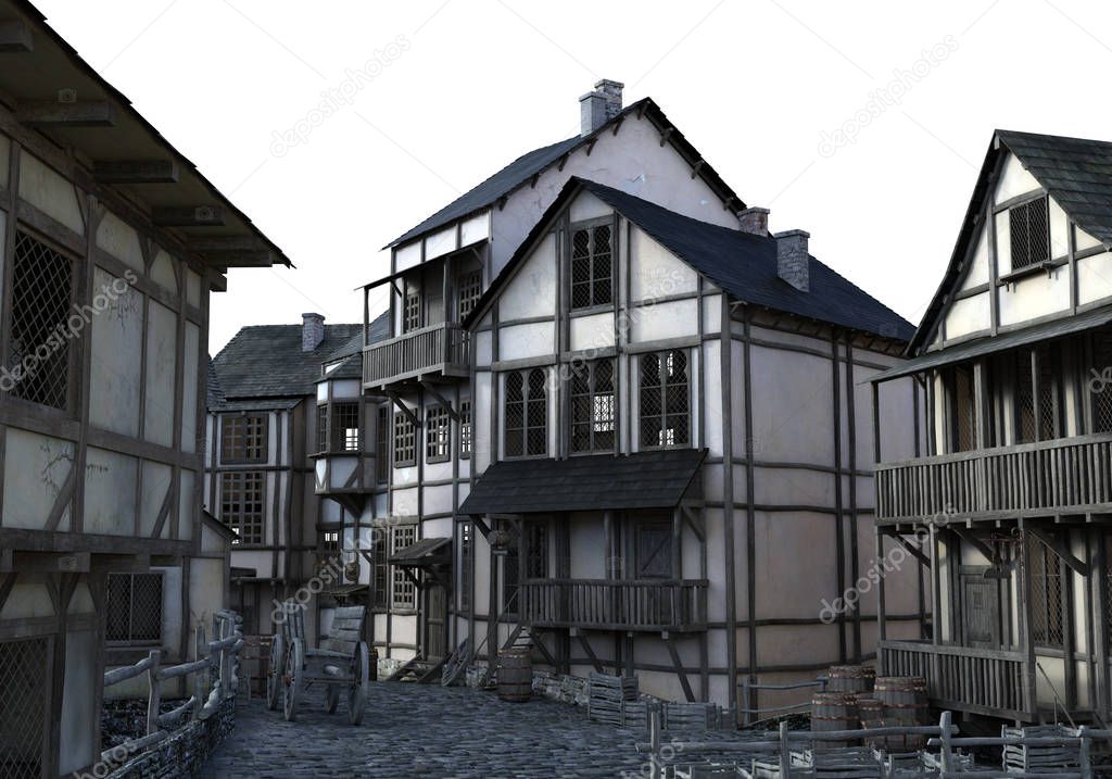 3D Rendered Medieval Village on White Background - 3D Illustration