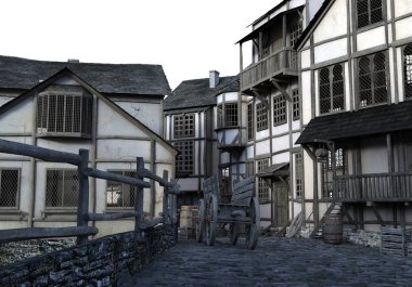 Beyaz Arkaplanda 3D Hazırlanmış Ortaçağ Köyü - 3D Görüntü