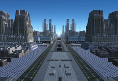 Bir Uzaylı Gezegeni 'nde 3D Oluşturulmuş Gelecekçi Şehir - 3D Görüntü