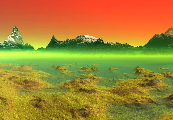 Rendered Fantasy Alien Landscape Illustrazione — Foto Stock