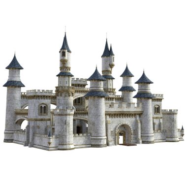 Beyaz arka planda 3D Işlenmiş peri masalı Kalesi-3D Illustration