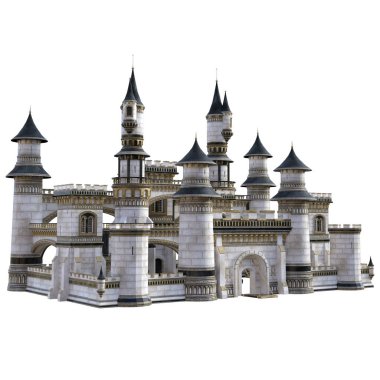 Beyaz arka planda 3D Işlenmiş peri masalı Kalesi-3D Illustration
