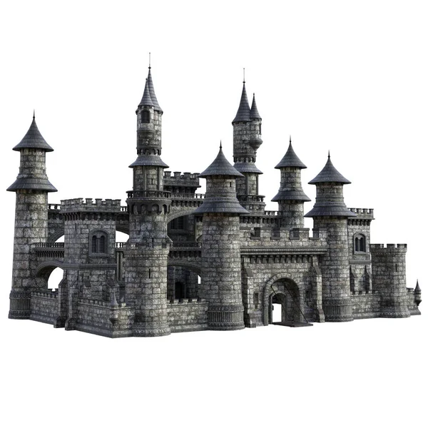 白色背景上的 渲染童话城堡 — 图库照片
