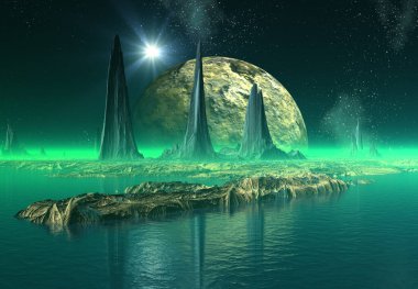 3D Yapılandırılmış Fantezi Uzaylı Manzarası - 3D Görüntü