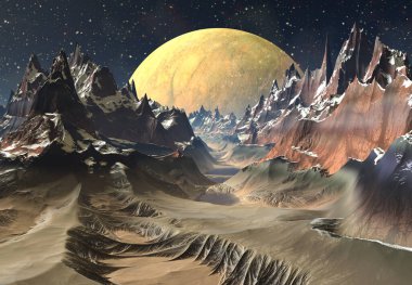 3D Yapılandırılmış Fantezi Uzaylı Manzarası - 3D Görüntü
