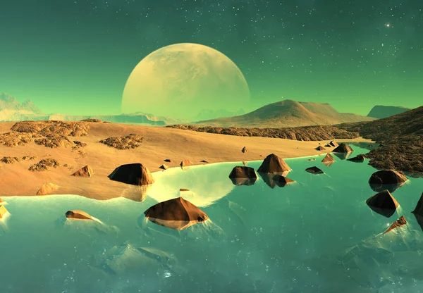 Renderizado Fantasia Alien Paisagem Ilustração — Fotografia de Stock