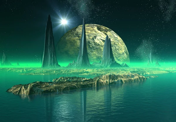 Rendered Fantasy Alien Landscape Illustrazione — Foto Stock