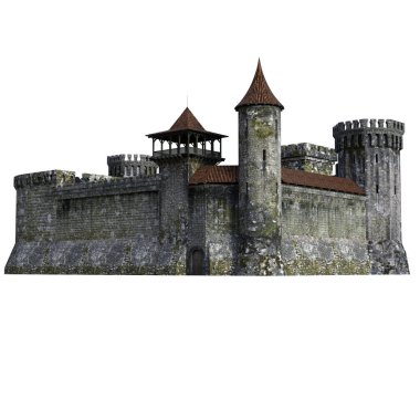 Beyaz Arkaplanda 3D Hazırlanmış Ortaçağ Şatosu - 3D Görüntü