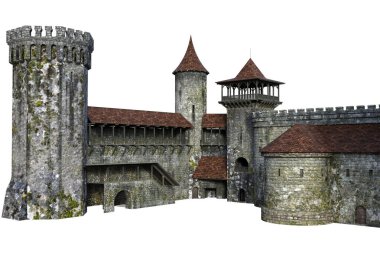 Beyaz Arkaplanda 3D Hazırlanmış Ortaçağ Şatosu - 3D Görüntü