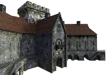 Beyaz Arkaplanda 3D Hazırlanmış Ortaçağ Şatosu - 3D Görüntü