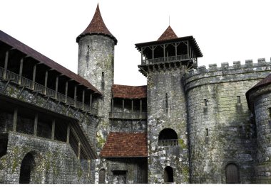 Beyaz Arkaplanda 3D Hazırlanmış Ortaçağ Şatosu - 3D Görüntü