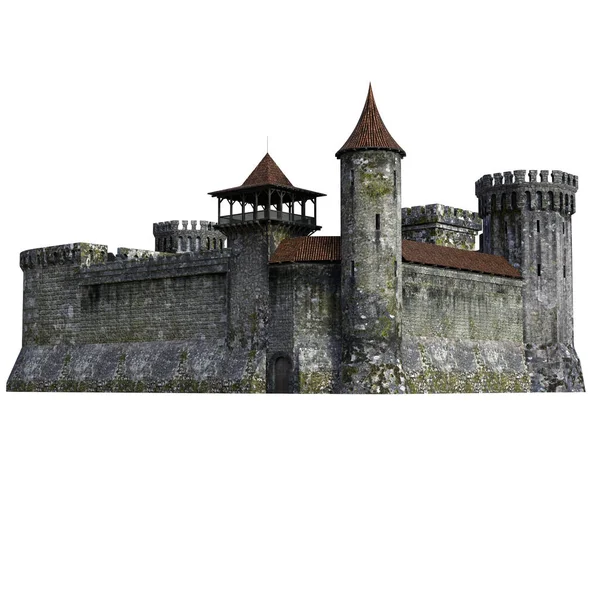 Castelo Medieval Renderizado Fundo Branco Ilustração — Fotografia de Stock