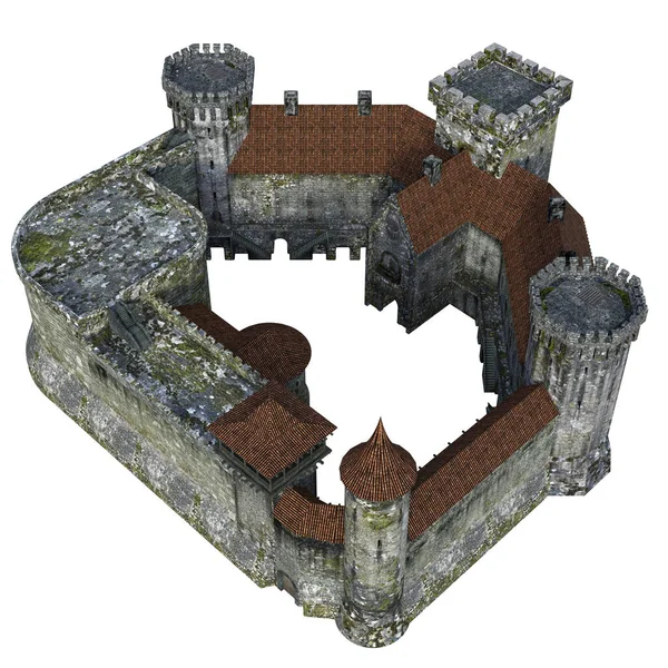 Castelo Medieval Renderizado Fundo Branco Ilustração — Fotografia de Stock