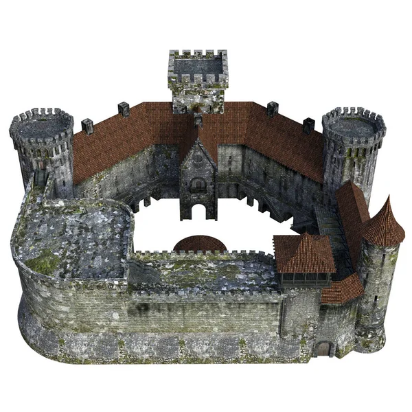 Середньовічний Замок Білому Тлі Ілюстрація — стокове фото