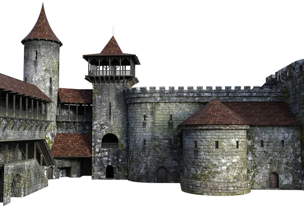 Rendered Medieval Castle White Bakgrund Illustration — Stockfoto