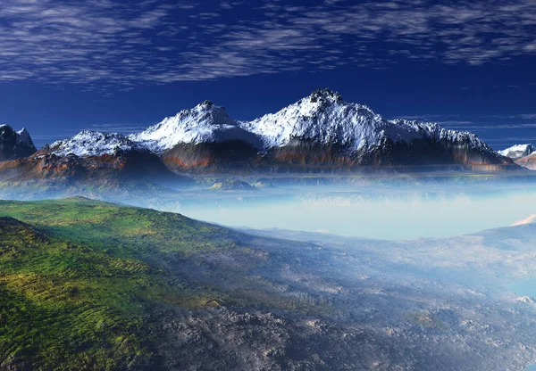 3Dレンダリングファンタジー山の風景 3Dイラスト — ストック写真