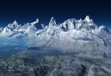 3D Hazırlanmış Fantezi Kış Dağı Manzarası - 3D Görüntü