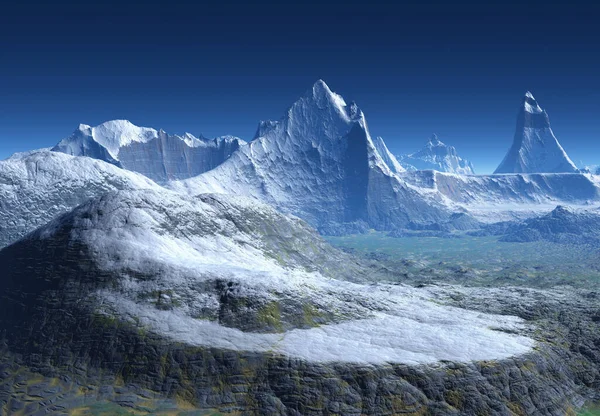 Renderizzato Fantasia Inverno Montagna Paesaggio Illustrazione — Foto Stock