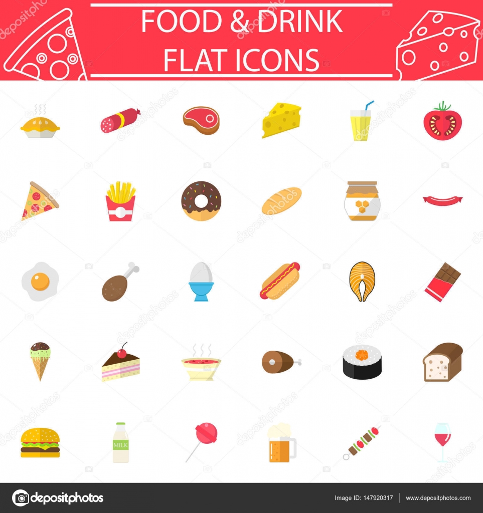 Food And Drink Flat Pictograms Package Sweets Symbols Collection