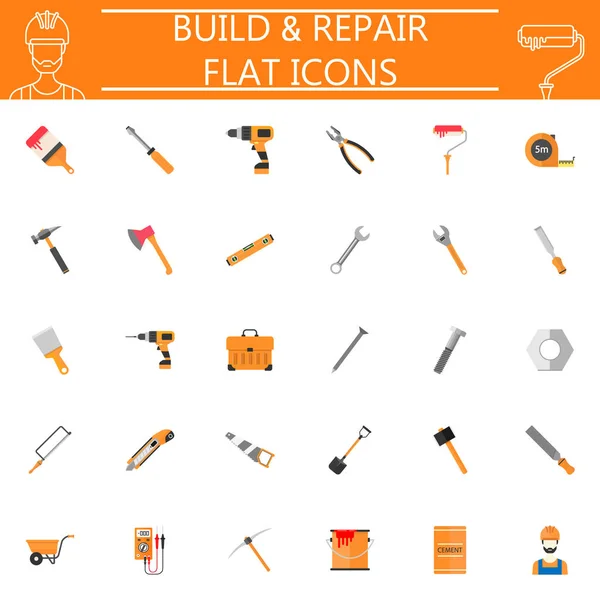 Build & Repair flat pictograms package, construction symbols collection, vector sketches, logo illustrations, Tools colorful solid icon set isolated on white background, eps 10.