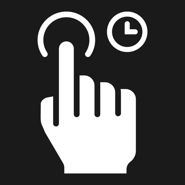 Pressione e segure o ícone sólido, gestos de toque e mão, gráficos vetoriais de interface móvel, um padrão preenchido em um fundo preto, eps 10 . — Vetor de Stock