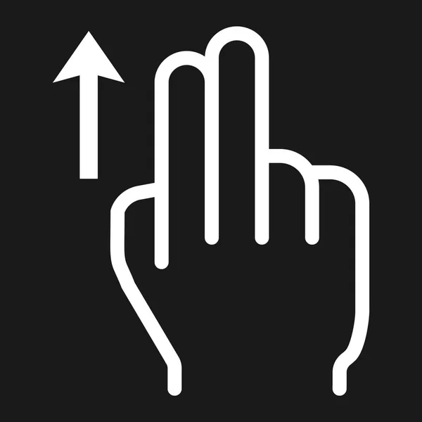 2 doigts Balayez l'icône de la ligne, les gestes de toucher et de main, l'interface mobile et faites glisser les graphiques vectoriels vers le haut, un motif linéaire sur un fond noir, eps 10 . — Image vectorielle