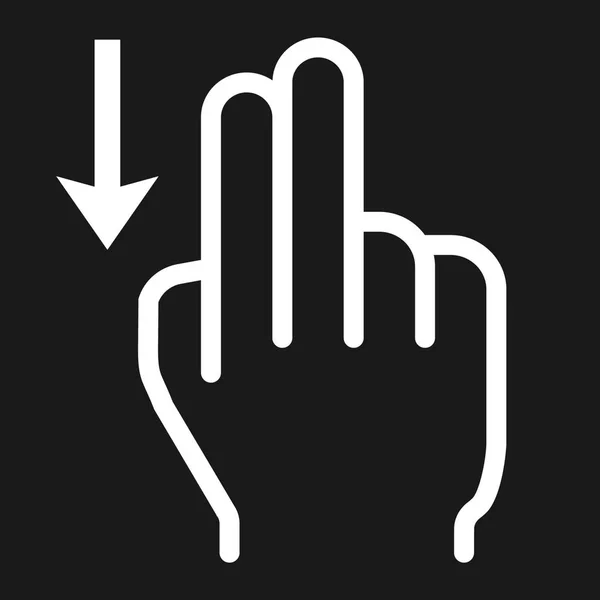 2 dedo Desliza el dedo hacia abajo icono de la línea, el tacto y los gestos de la mano, la interfaz móvil y arrastrar hacia abajo gráficos vectoriales, un patrón lineal sobre un fondo negro, eps 10 . — Vector de stock