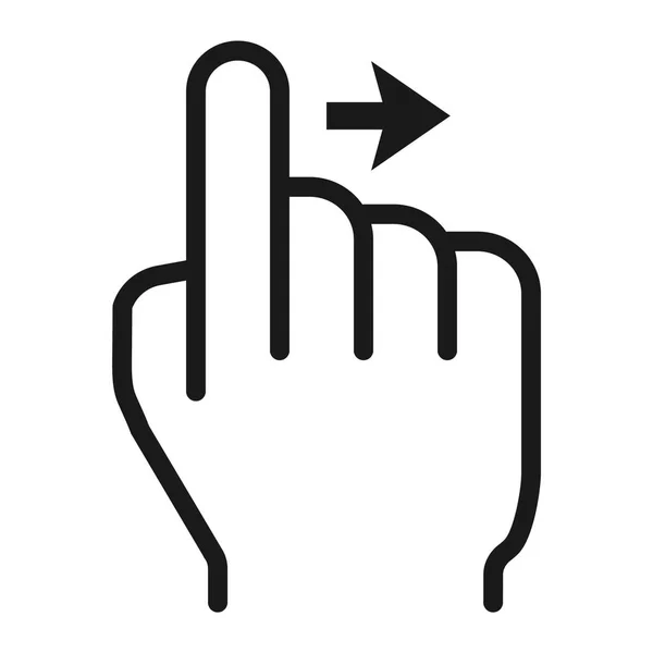 Deslice el icono de la línea derecha, toque y gestos de la mano, interfaz móvil y arrastre hacia abajo gráficos vectoriales, un patrón lineal sobre un fondo blanco, eps 10 . — Vector de stock