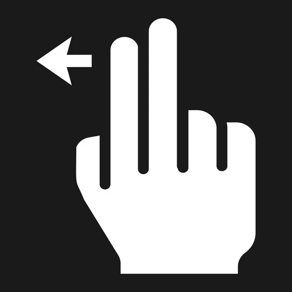 2 手指刷左固体图标，触摸和手势，手机界面和拖垮矢量图形，在黑色的背景，eps 10 的填充模式. — 图库矢量图片