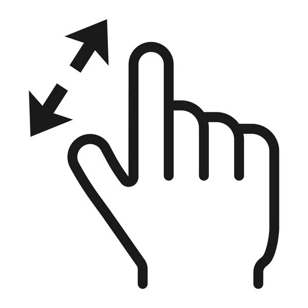 ラインのアイコン、タッチと手のジェスチャー、モバイル インターフェイスのベクトル グラフィック、白い背景、eps 10 の線形パターンの 2 つの指ズーム. — ストックベクタ