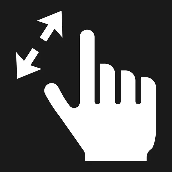 Zoom de 2 dedos en icono sólido, tacto y gestos de la mano, gráficos vectoriales de interfaz móvil, un patrón lleno sobre un fondo negro, eps 10 . — Vector de stock