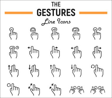 Touch gesture line icon set, touchscreen and hand , Web and mobile interface vector sketches, logo illustrations, linear pictograms package isolated on white background, eps 10. clipart