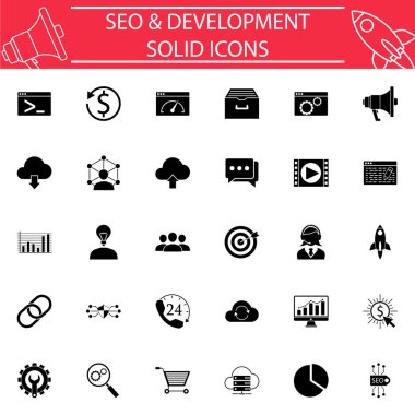SEO ve geliştirme katı Icon set