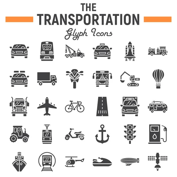 Vervoer glyph pictogrammenset, vervoer symbolen — Stockvector