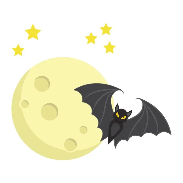 Bat com ícone de lua plana, halloween e assustador —  Vetores de Stock