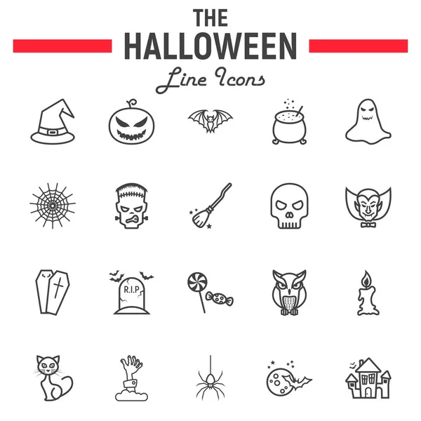 Conjunto de iconos de línea de Halloween, colección de símbolos de miedo — Vector de stock