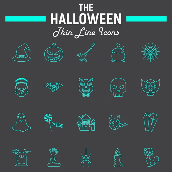 Conjunto de iconos de línea de Halloween, colección de símbolos de miedo — Vector de stock