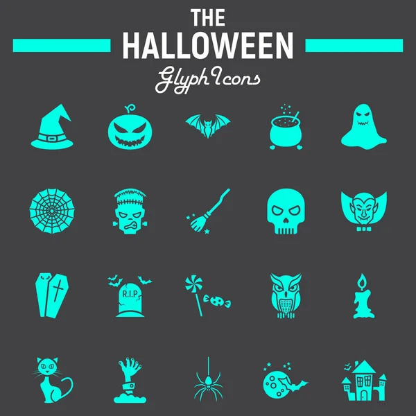 Set de iconos de glifo de Halloween, colección de símbolos de miedo — Vector de stock