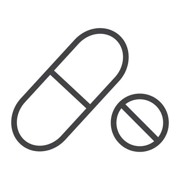 Icono de línea de píldoras, medicina y atención médica — Vector de stock