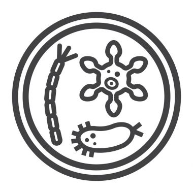 Petri kabına bakteri satırı simgesi, tıp